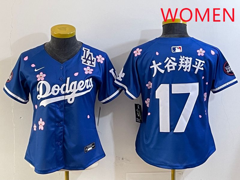 Women Los Angeles Dodgers #17 Ohtani Blue Sakura Edition 2025 Nike MLB Jersey style 15